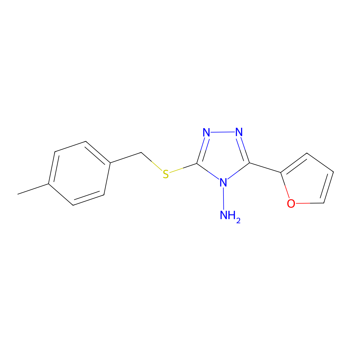 3-(2-Furyl)-5-[(4-methylphenyl)methylthio]-1,2,4-triazole-4-ylamine molecular structure, CAS 578719-45-6