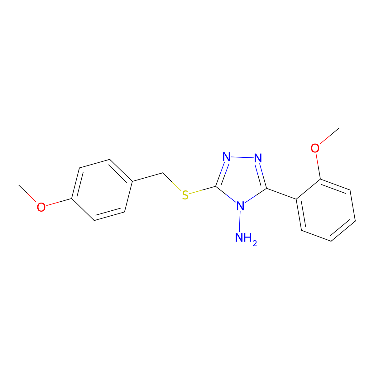 3-((4-Methoxybenzyl)thio)-5-(2-methoxyphenyl)-4H-1,2,4-triazol-4-ylamine molecular structure, CAS 578719-63-8