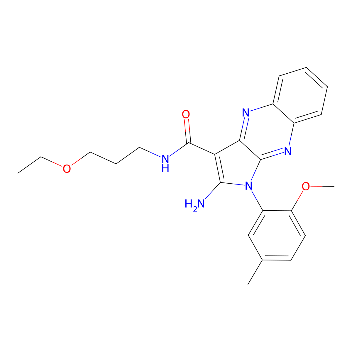 2-amino-N-(3-ethoxypropyl)-1-(2-methoxy-5-methylphenyl)-1H-pyrrolo[2,3-b]quinoxaline-3-carboxamide molecular structure, CAS 578720-33-9