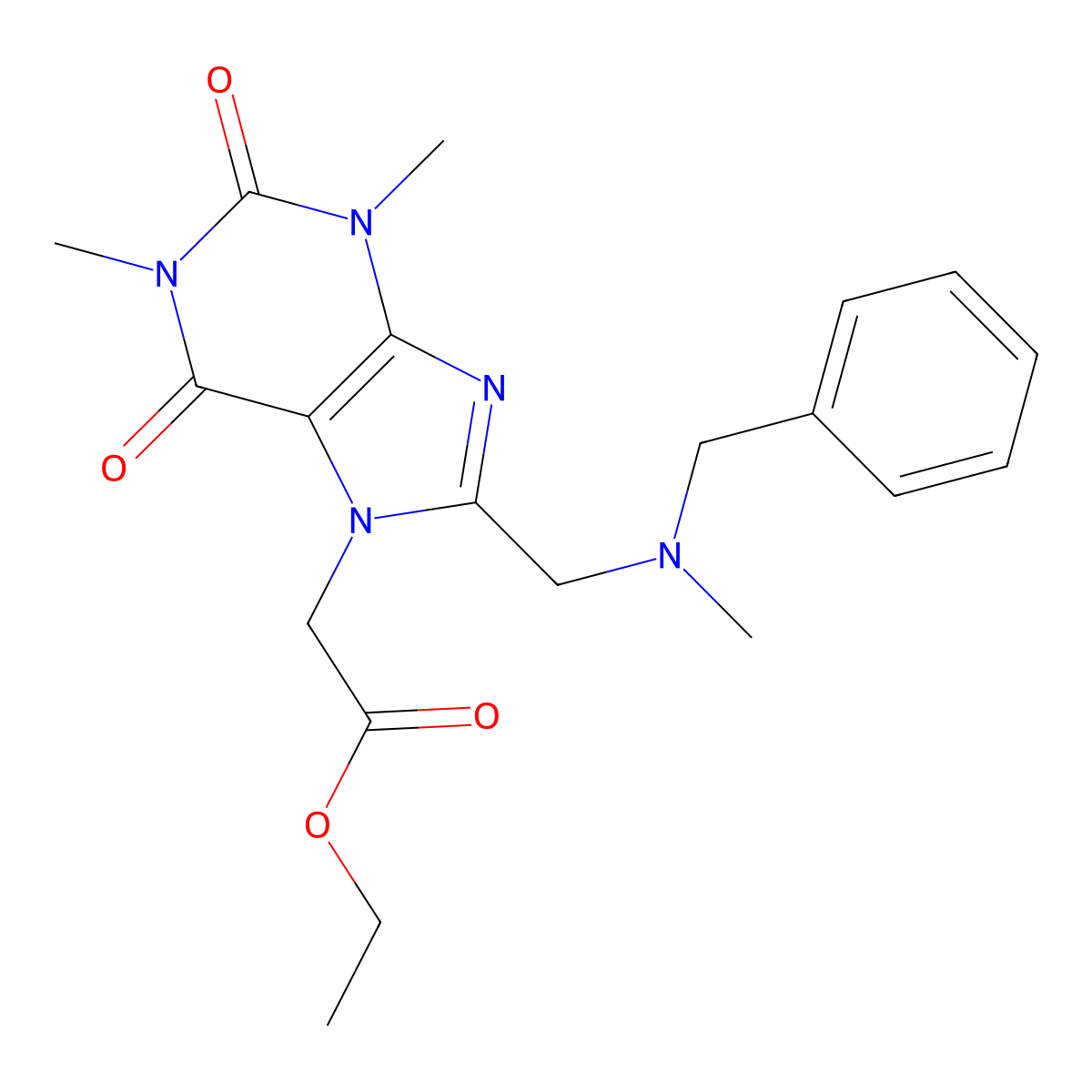 ethyl (8-{[benzyl(methyl)amino]methyl}-1,3-dimethyl-2,6-dioxo-1,2,3,6-tetrahydro-7H-purin-7-yl)acetate molecular structure, CAS 578720-87-3
