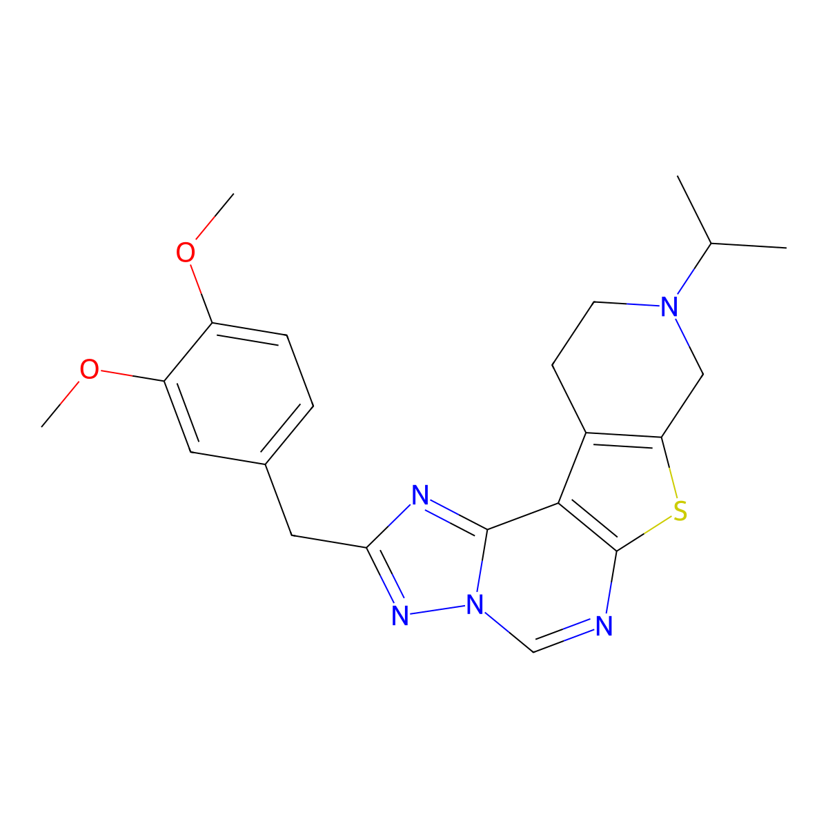 2-(3,4-Dimethoxybenzyl)-9-isopropyl-8,9,10,11-tetrahydropyrido[4',3':4,5]thieno[3,2-e][1,2,4]triazolo[1,5-c]pyrimidine molecular structure, CAS 578720-98-6