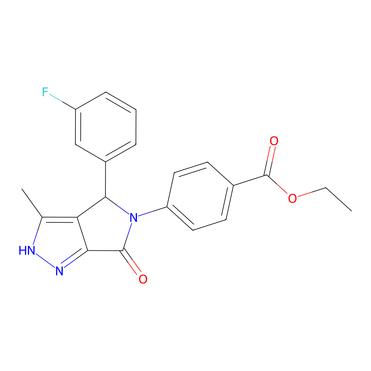 Ethyl 4-[4-(3-fluorophenyl)-3-methyl-6-oxo-2,4-dihydropyrrolo[3,4-c]pyrazol-5-yl]benzoate molecular structure, CAS 578720-99-7