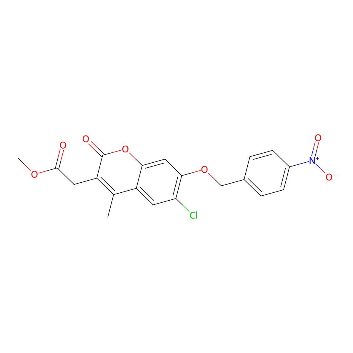 Methyl 2-[6-chloro-4-methyl-7-[(4-nitrophenyl)methoxy]-2-oxochromen-3-yl]acetate molecular structure, CAS 578721-13-8
