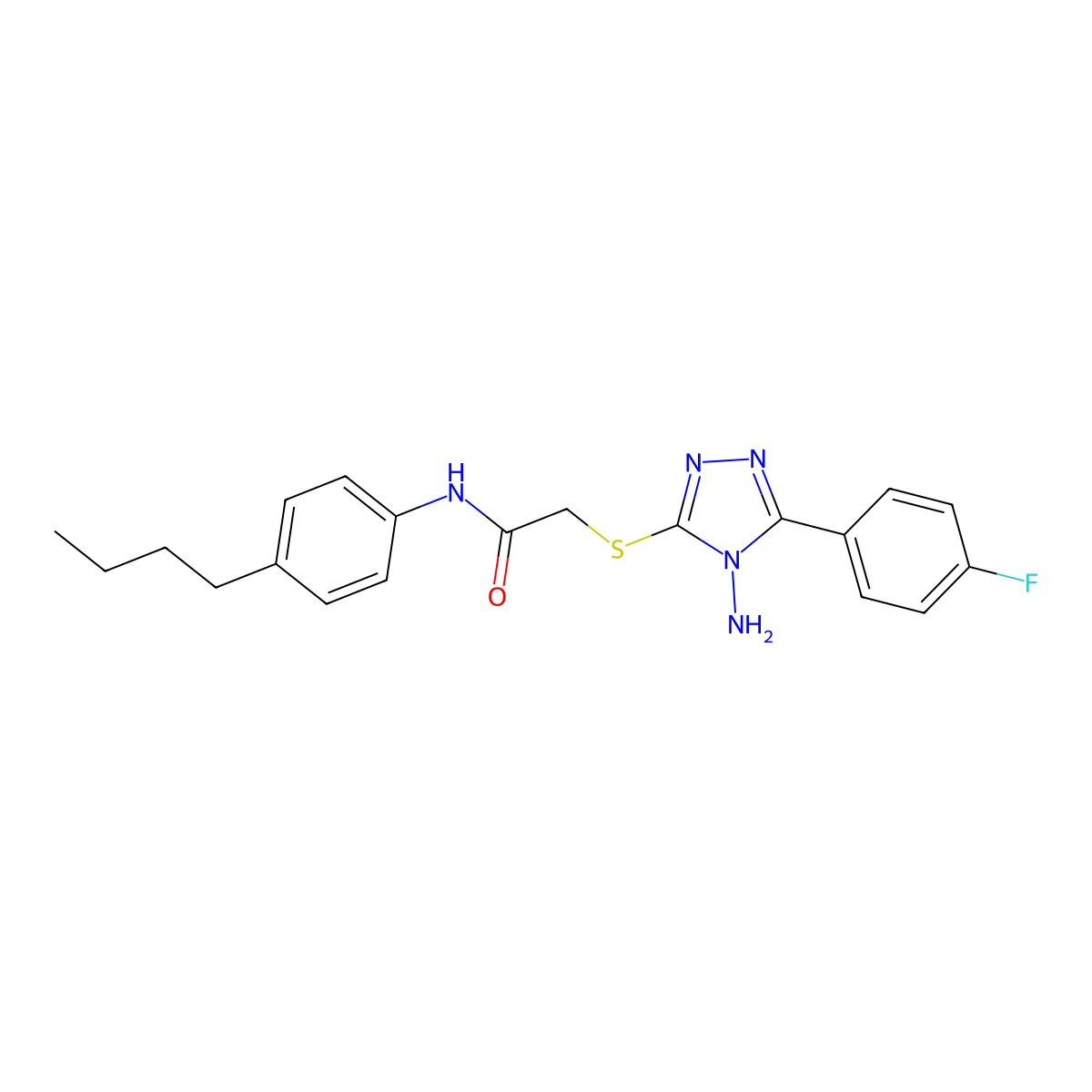 2-[4-amino-5-(4-fluorophenyl)(1,2,4-triazol-3-ylthio)]-N-(4-butylphenyl)acetam ide molecular structure, CAS 578721-18-3