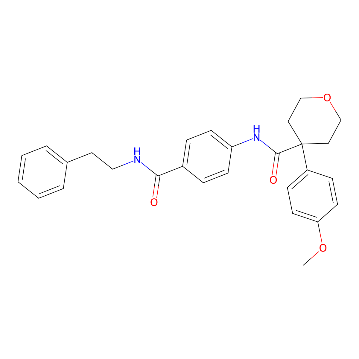 4-(4-methoxyphenyl)-N-(4-{[(2-phenylethyl)amino]carbonyl}phenyl)tetrahydro-2H-pyran-4-carboxamide molecular structure, CAS 578721-39-8
