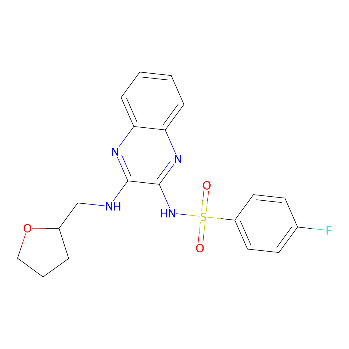 4-fluoro-N-[3-(oxolan-2-ylmethylamino)quinoxalin-2-yl]benzenesulfonamide molecular structure, CAS 578721-69-4