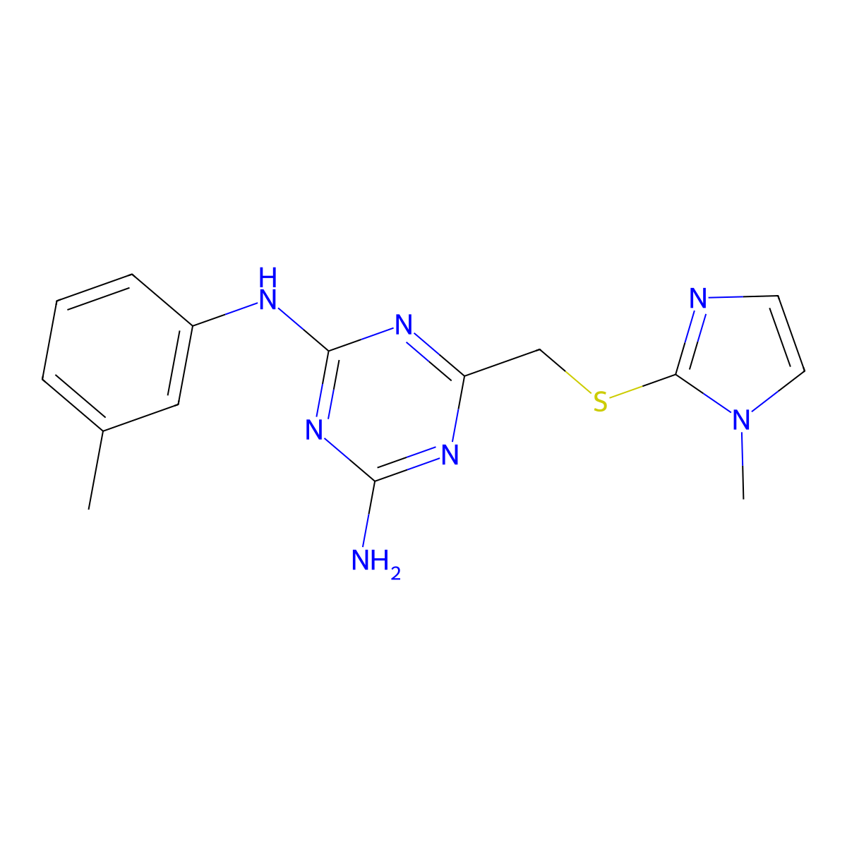 6-{[(1-methyl-1H-imidazol-2-yl)sulfanyl]methyl}-N-(3-methylphenyl)-1,3,5-triazine-2,4-diamine molecular structure, CAS 578721-88-7