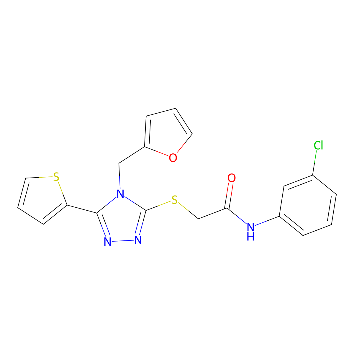 N-(3-chlorophenyl)-2-{[4-(furan-2-ylmethyl)-5-(thiophen-2-yl)-4H-1,2,4-triazol-3-yl]sulfanyl}acetamide molecular structure, CAS 578722-00-6