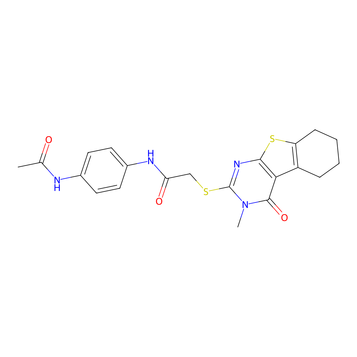 N-[4-(acetylamino)phenyl]-2-[(3-methyl-4-oxo-3,4,5,6,7,8-hexahydro[1]benzothieno[2,3-d]pyrimidin-2-yl)sulfanyl]acetamide molecular structure, CAS 578722-02-8
