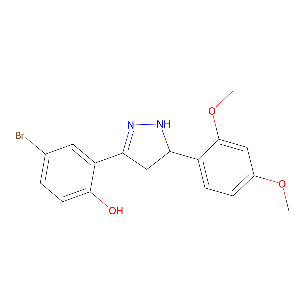 4-bromo-2-(5-(2,4-dimethoxyphenyl)-4,5-dihydro-1H-pyrazol-3-yl)phenol molecular structure, CAS 578722-28-8