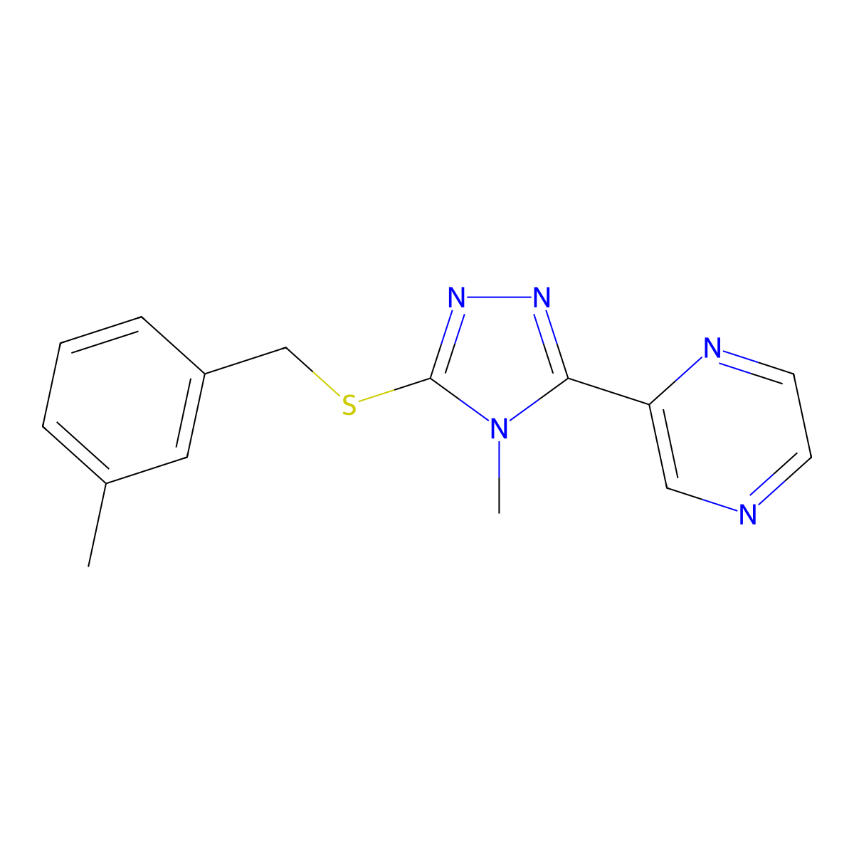 2-{4-methyl-5-[(3-methylbenzyl)sulfanyl]-4H-1,2,4-triazol-3-yl}pyrazine molecular structure, CAS 578723-41-8