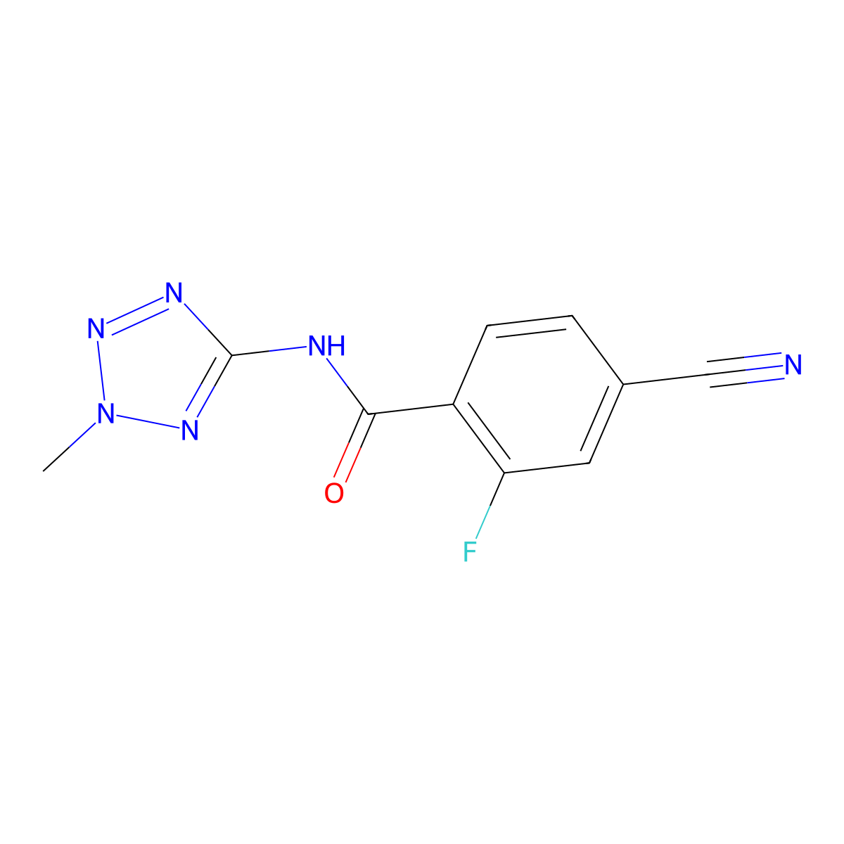 4-cyano-2-fluoro-N-(2-methyltetrazol-5-yl)benzamide molecular structure, CAS 578723-64-5