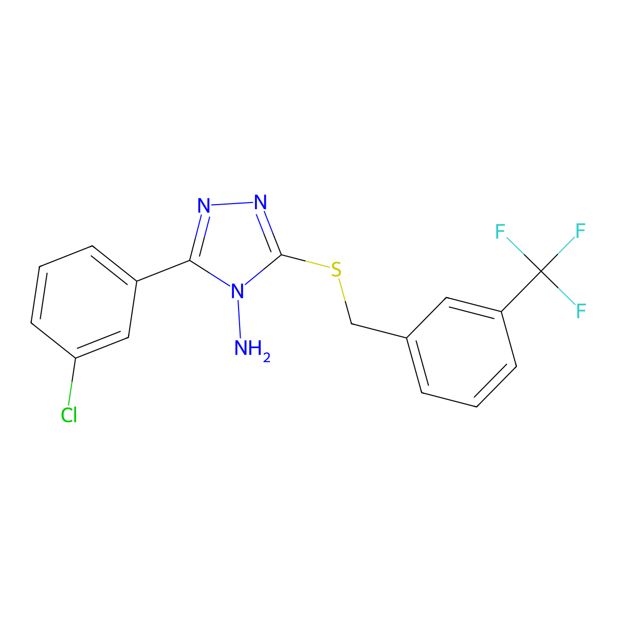 3-(3-chlorophenyl)-5-{[3-(trifluoromethyl)benzyl]sulfanyl}-4H-1,2,4-triazol-4-amine molecular structure, CAS 578723-71-4