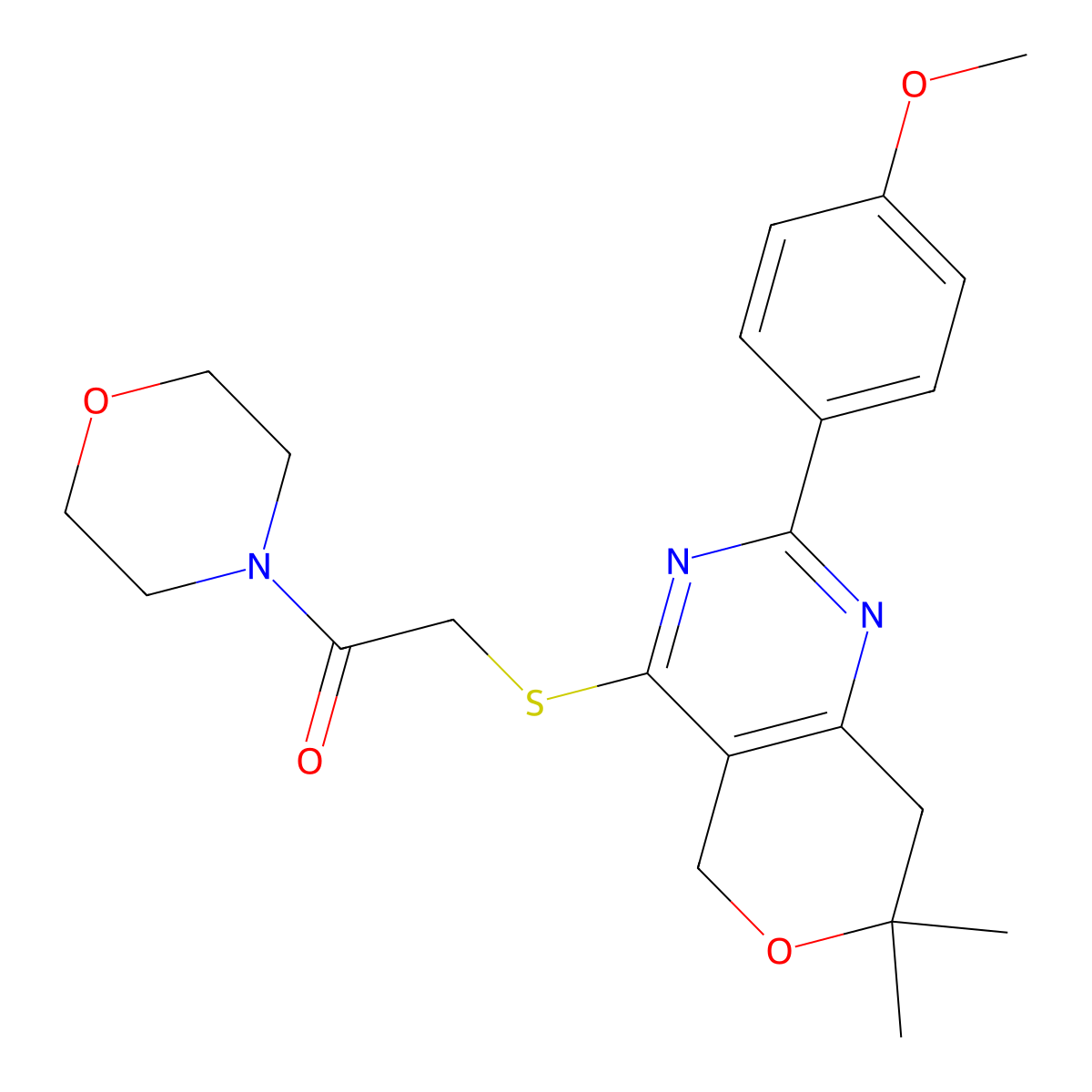 2-[[2-(4-Methoxyphenyl)-7,7-dimethyl-5,8-dihydropyrano[4,3-d]pyrimidin-4-yl]sulfanyl]-1-morpholin-4-ylethanone molecular structure, CAS 578723-79-2