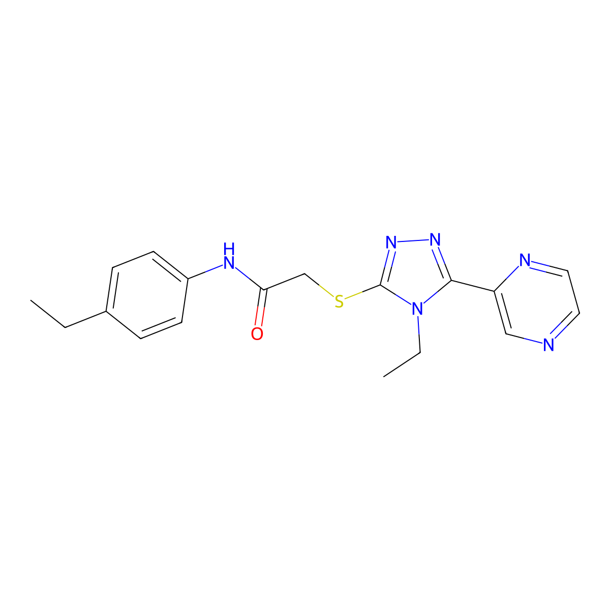 N-(4-Ethylphenyl)-2-((4-ET-5-(2-pyrazinyl)-4H-1,2,4-triazol-3-YL)thio)acetamide molecular structure, CAS 578723-85-0