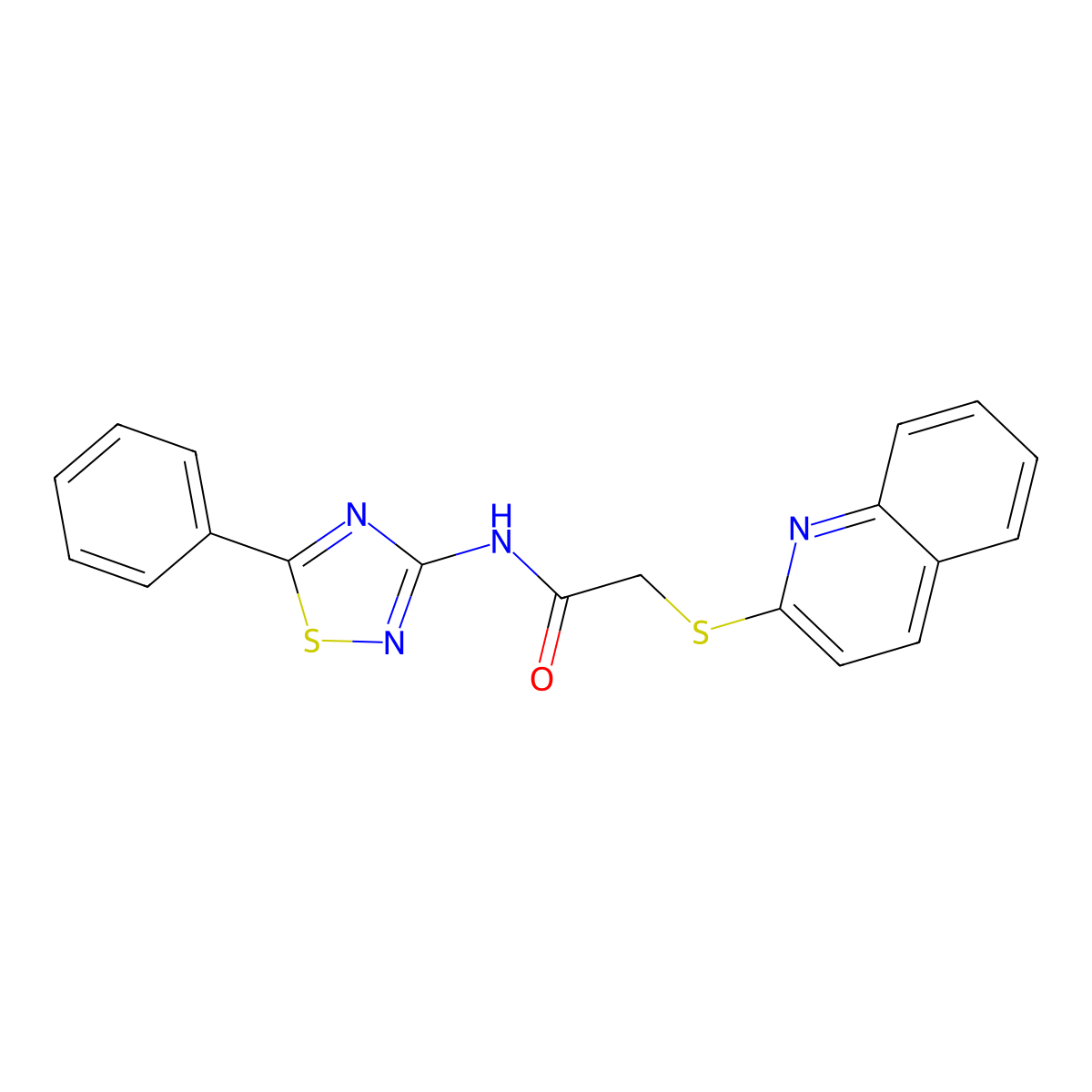 N-(5-phenyl-1,2,4-thiadiazol-3-yl)-2-(quinolin-2-ylsulfanyl)acetamide molecular structure, CAS 578723-88-3