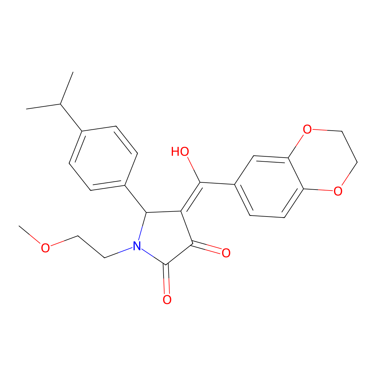 4-(2,3-dihydro-1,4-benzodioxine-6-carbonyl)-3-hydroxy-1-(2-methoxyethyl)-5-[4-(propan-2-yl)phenyl]-2,5-dihydro-1H-pyrrol-2-one molecular structure, CAS 578724-11-5