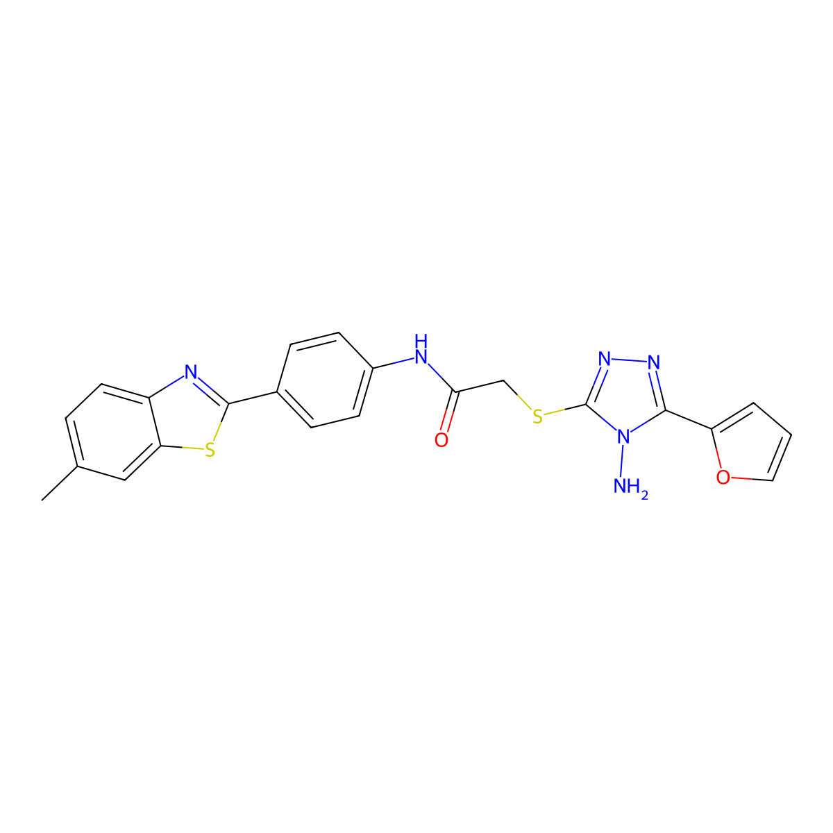 2-(4-amino-5-(2-furyl)(1,2,4-triazol-3-ylthio))-N-[4-(6-methylbenzothiazol-2-y l)phenyl]acetamide molecular structure, CAS 578724-26-2