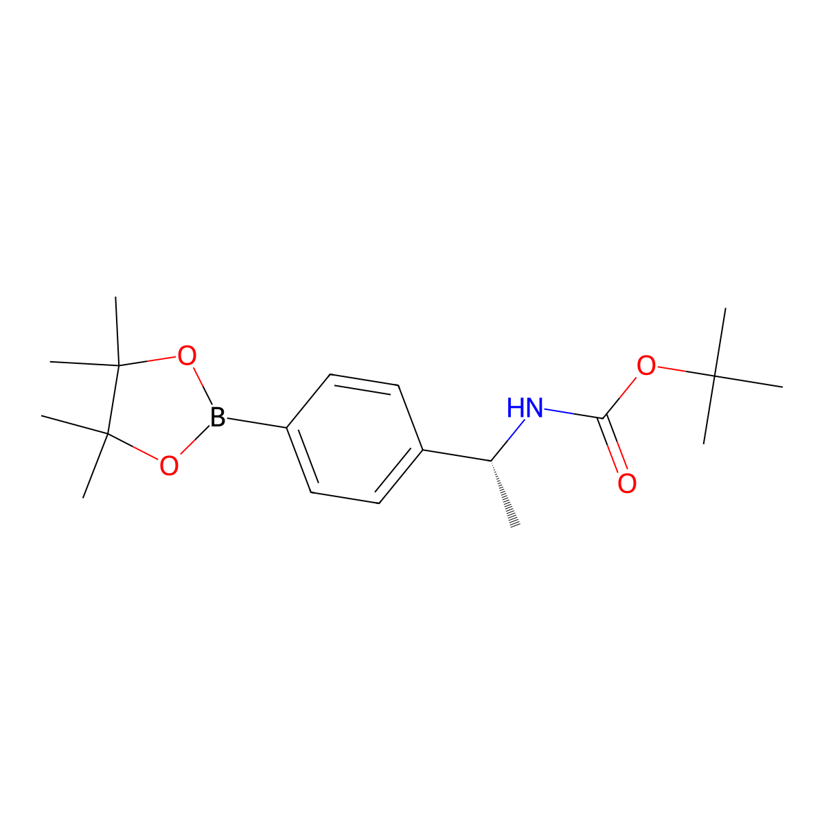 tert-Butyl (R)-(1-(4-(4,4,5,5-tetramethyl-1,3,2-dioxaborolan-2-yl)phenyl)ethyl)carbamate molecular structure, CAS 578729-05-2