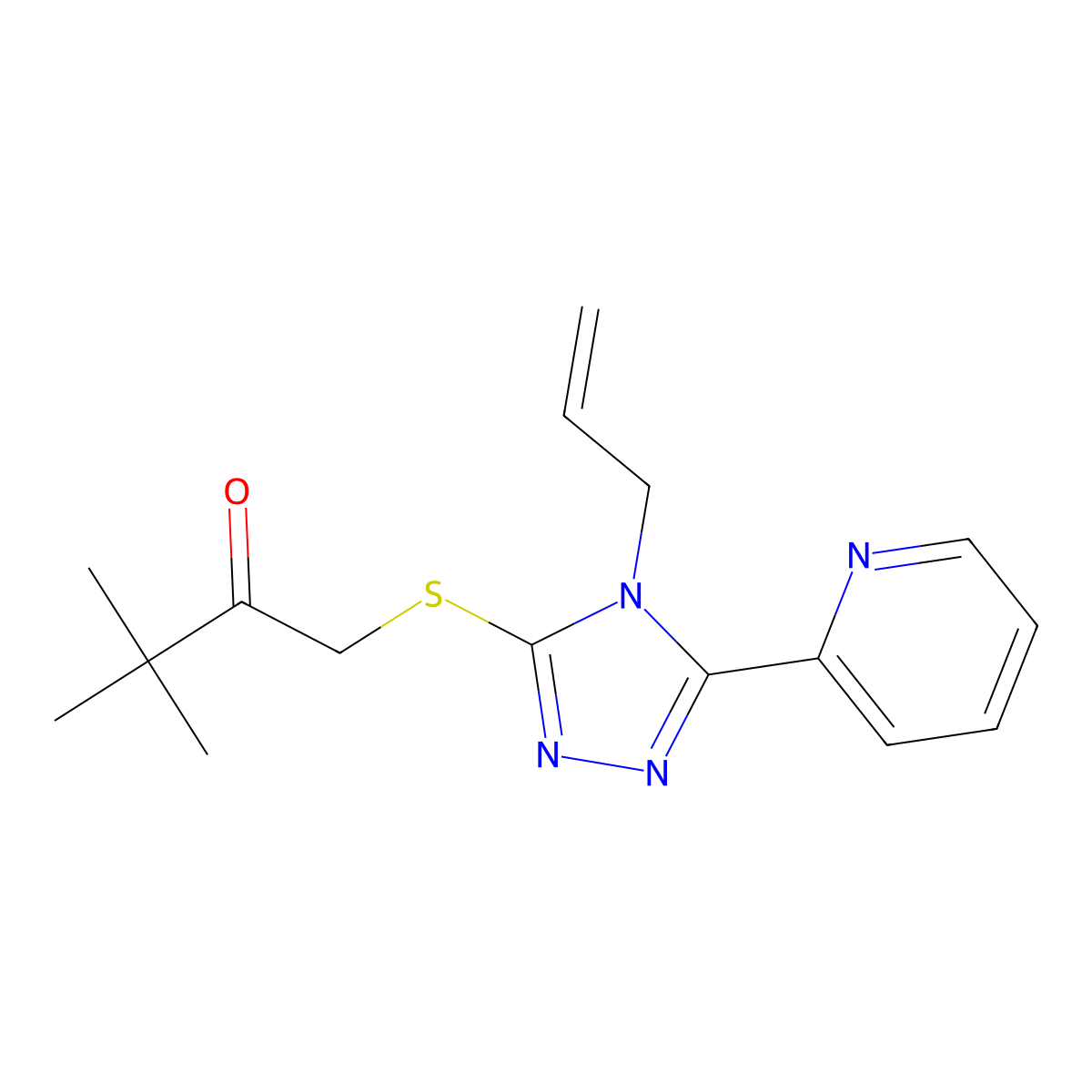 3,3-dimethyl-1-{[4-(prop-2-en-1-yl)-5-(pyridin-2-yl)-4H-1,2,4-triazol-3-yl]sulfanyl}butan-2-one molecular structure, CAS 578732-33-9