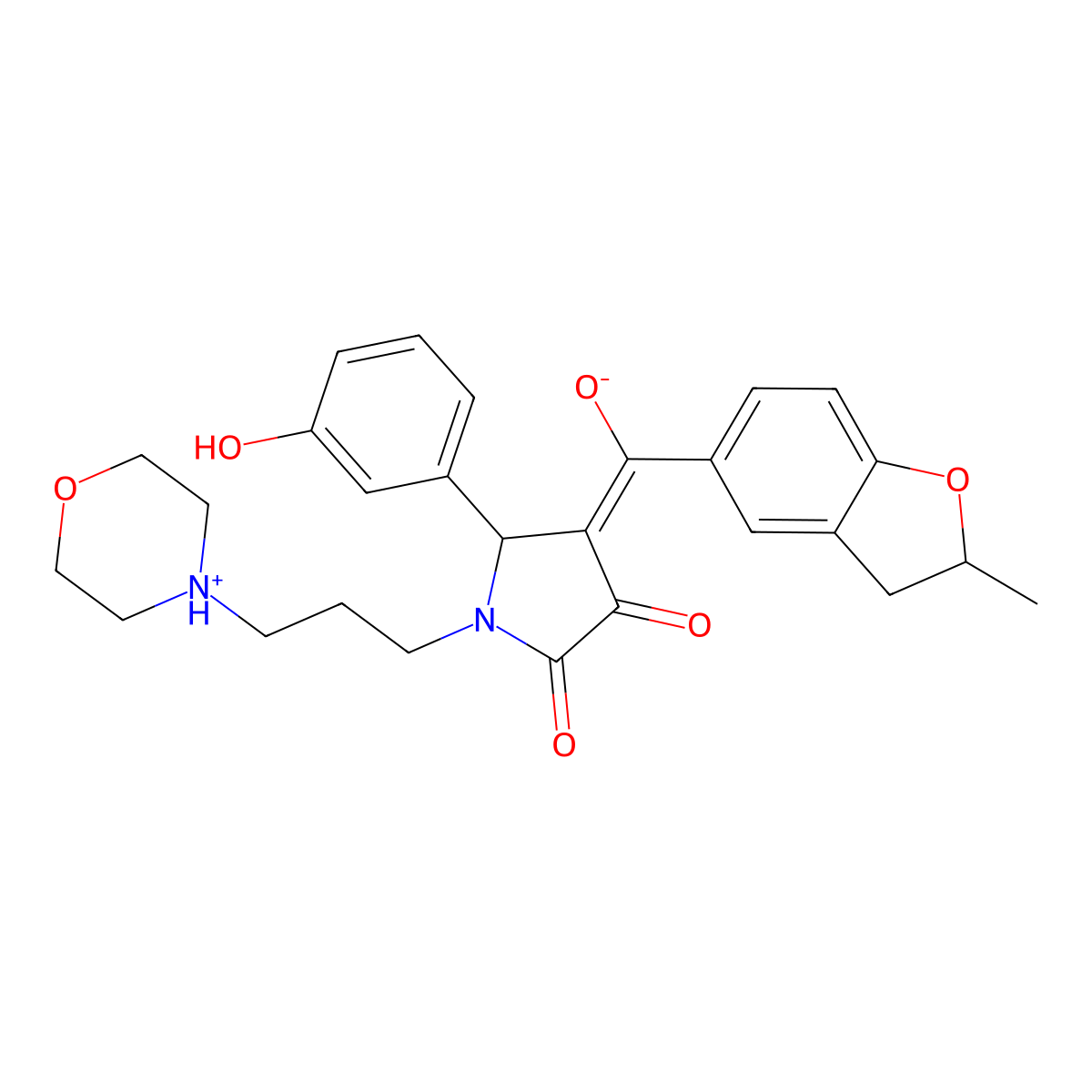 3-hydroxy-5-(3-hydroxyphenyl)-4-(2-methyl-2,3-dihydro-1-benzofuran-5-carbonyl)-1-[3-(morpholin-4-yl)propyl]-2,5-dihydro-1H-pyrrol-2-one molecular structure, CAS 578732-45-3