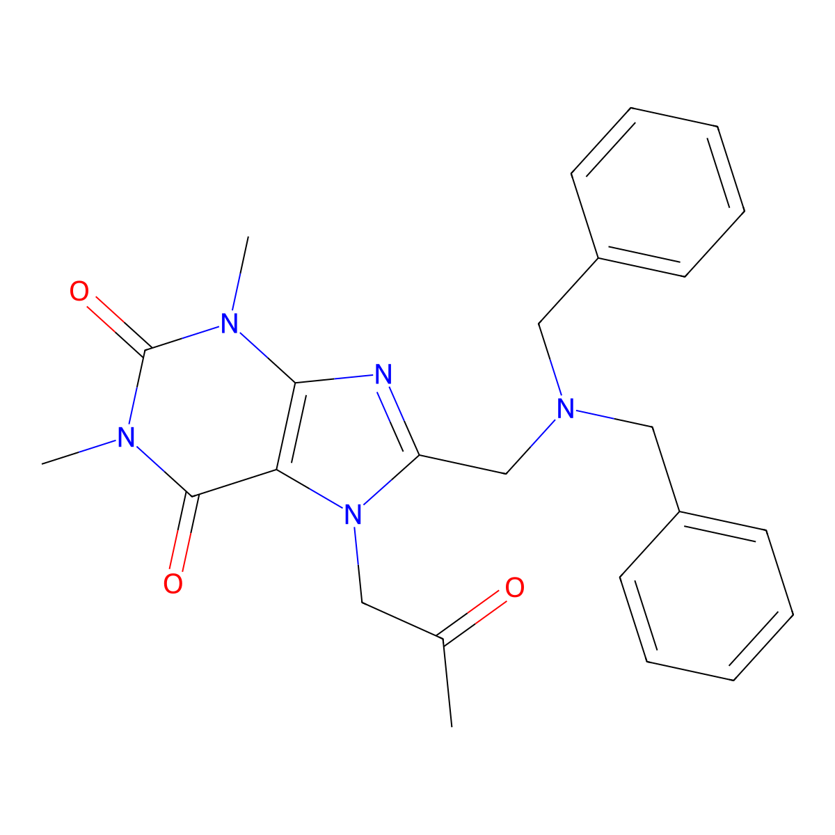 8-((dibenzylamino)methyl)-1,3-dimethyl-7-(2-oxopropyl)-1H-purine-2,6(3H,7H)-dione molecular structure, CAS 578732-59-9