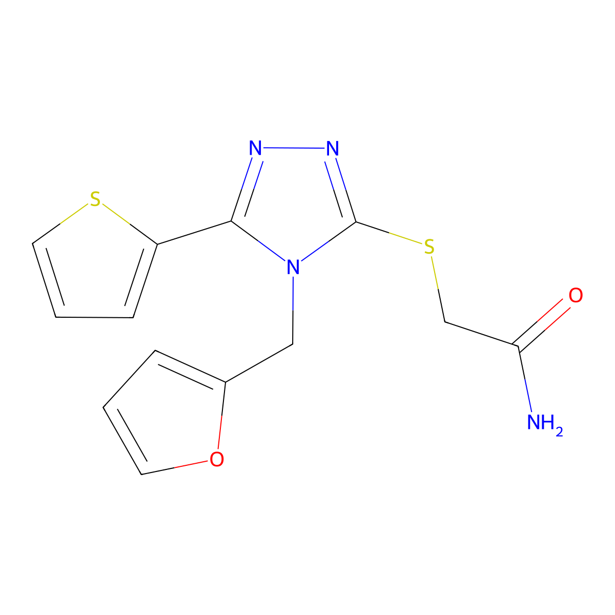 2-{[4-(2-furylmethyl)-5-(2-thienyl)-4H-1,2,4-triazol-3-yl]sulfanyl}acetamide molecular structure, CAS 578732-66-8