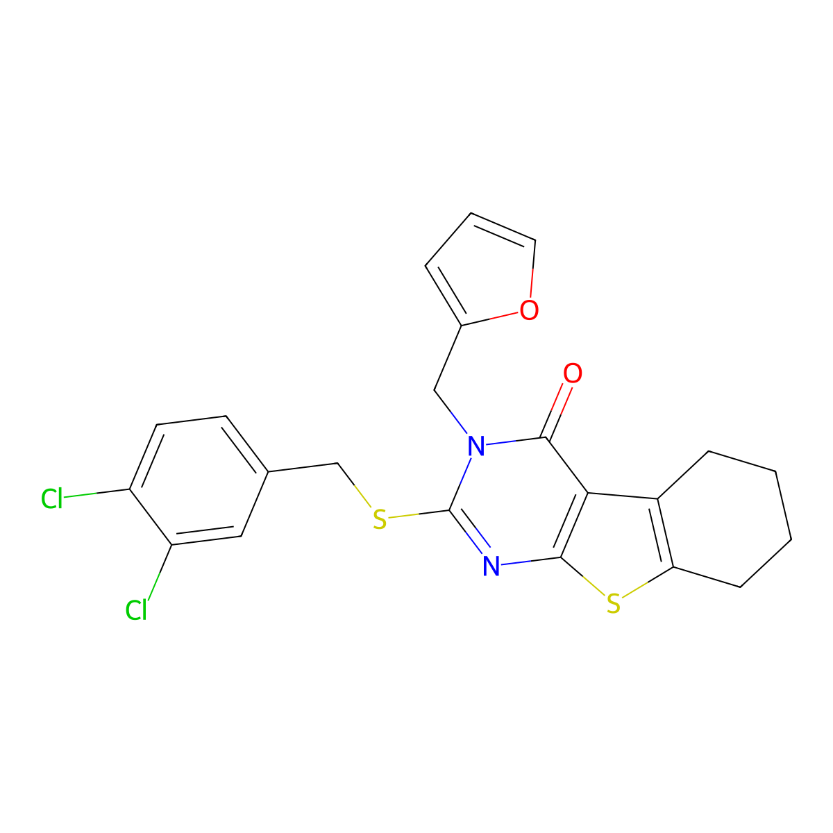 2-[(3,4-dichlorobenzyl)sulfanyl]-3-(furan-2-ylmethyl)-5,6,7,8-tetrahydro[1]benzothieno[2,3-d]pyrimidin-4(3H)-one molecular structure, CAS 578732-99-7