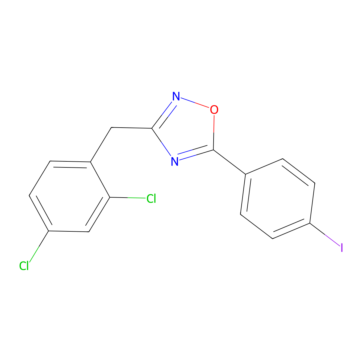 3-(2,4-Dichlorobenzyl)-5-(4-iodophenyl)-1,2,4-oxadiazole molecular structure, CAS 578733-23-0