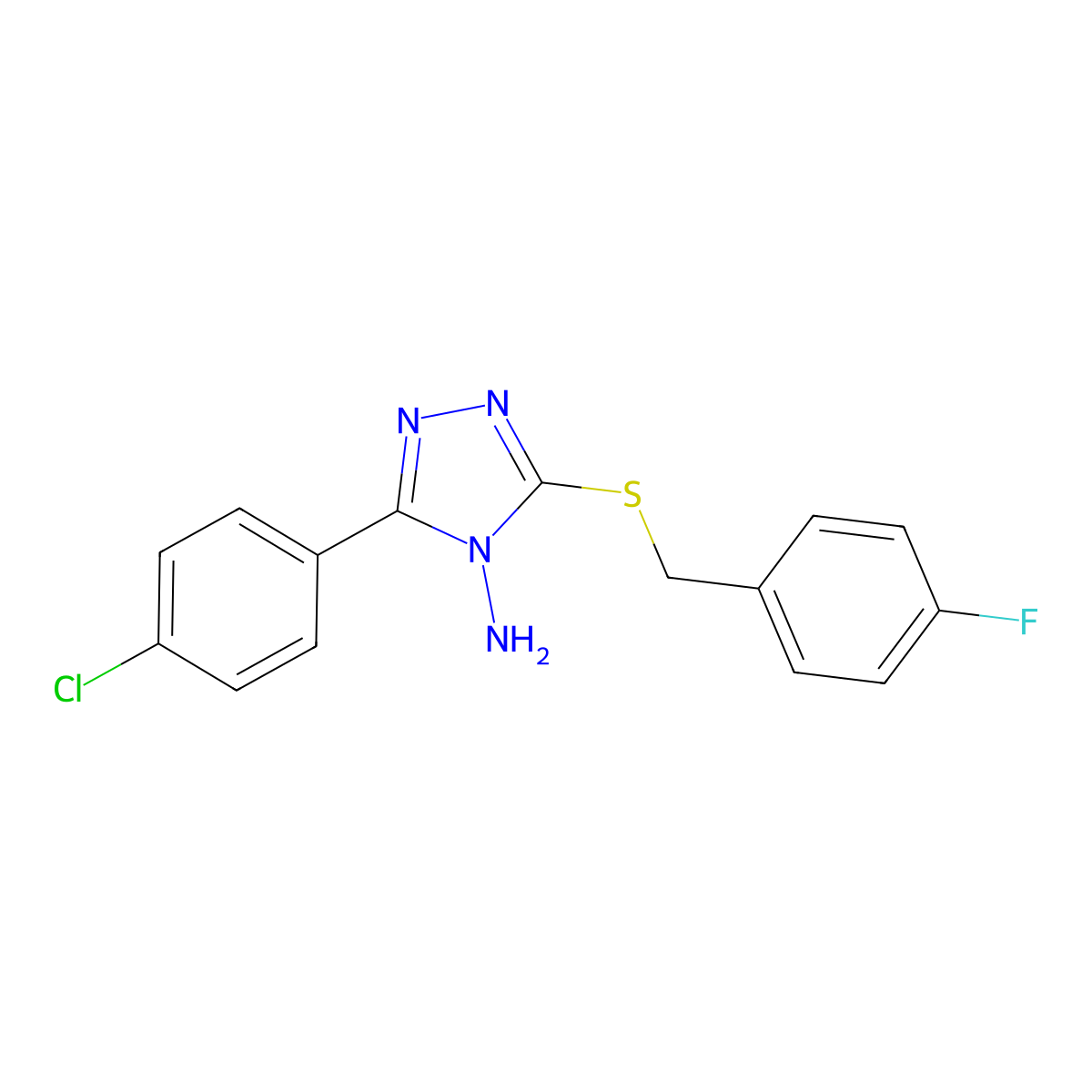 3-(4-Chlorophenyl)-5-((4-fluorobenzyl)thio)-4H-1,2,4-triazol-4-amine molecular structure, CAS 578733-60-5
