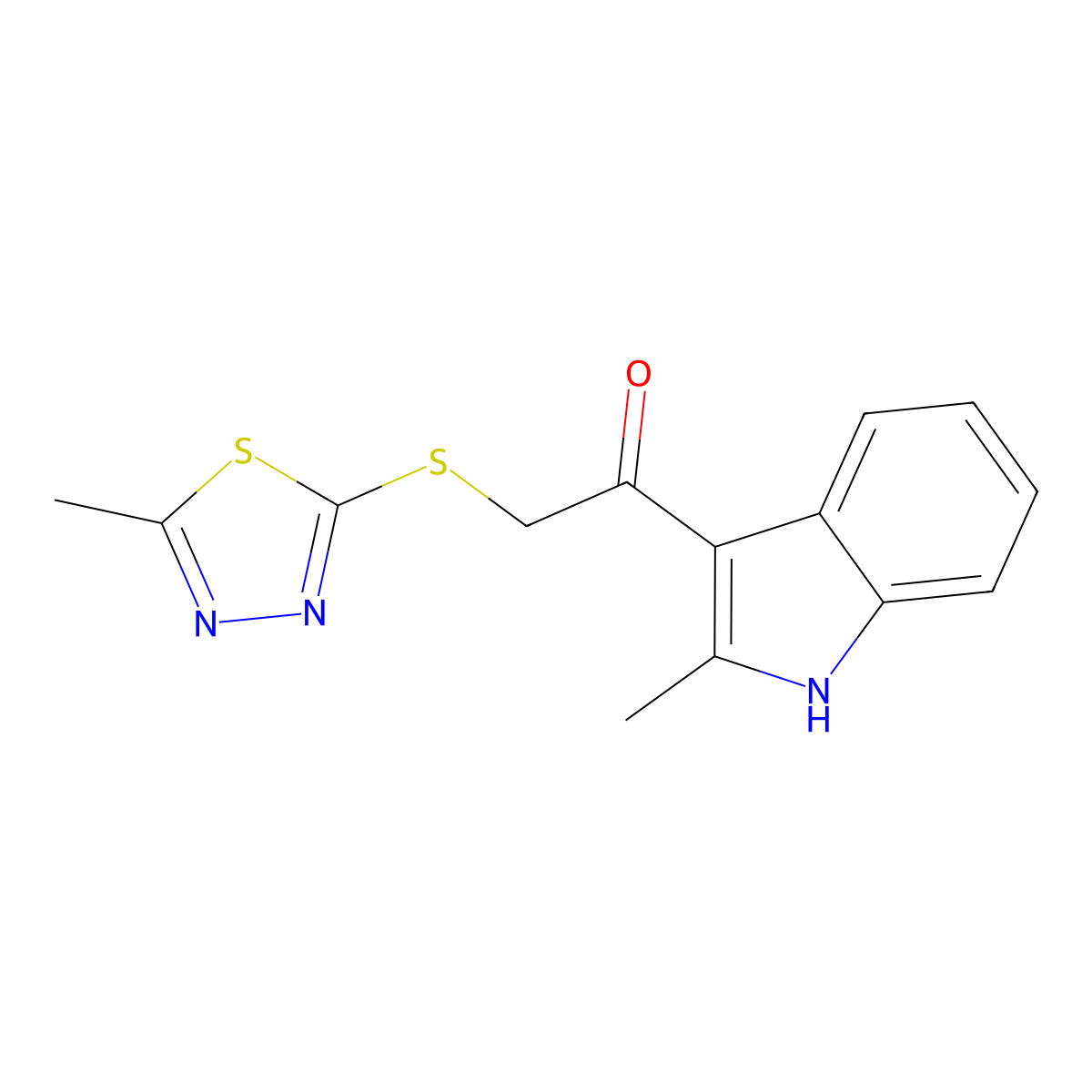 1-(2-methyl-1H-indol-3-yl)-2-[(5-methyl-1,3,4-thiadiazol-2-yl)sulfanyl]ethanone molecular structure, CAS 578733-64-9