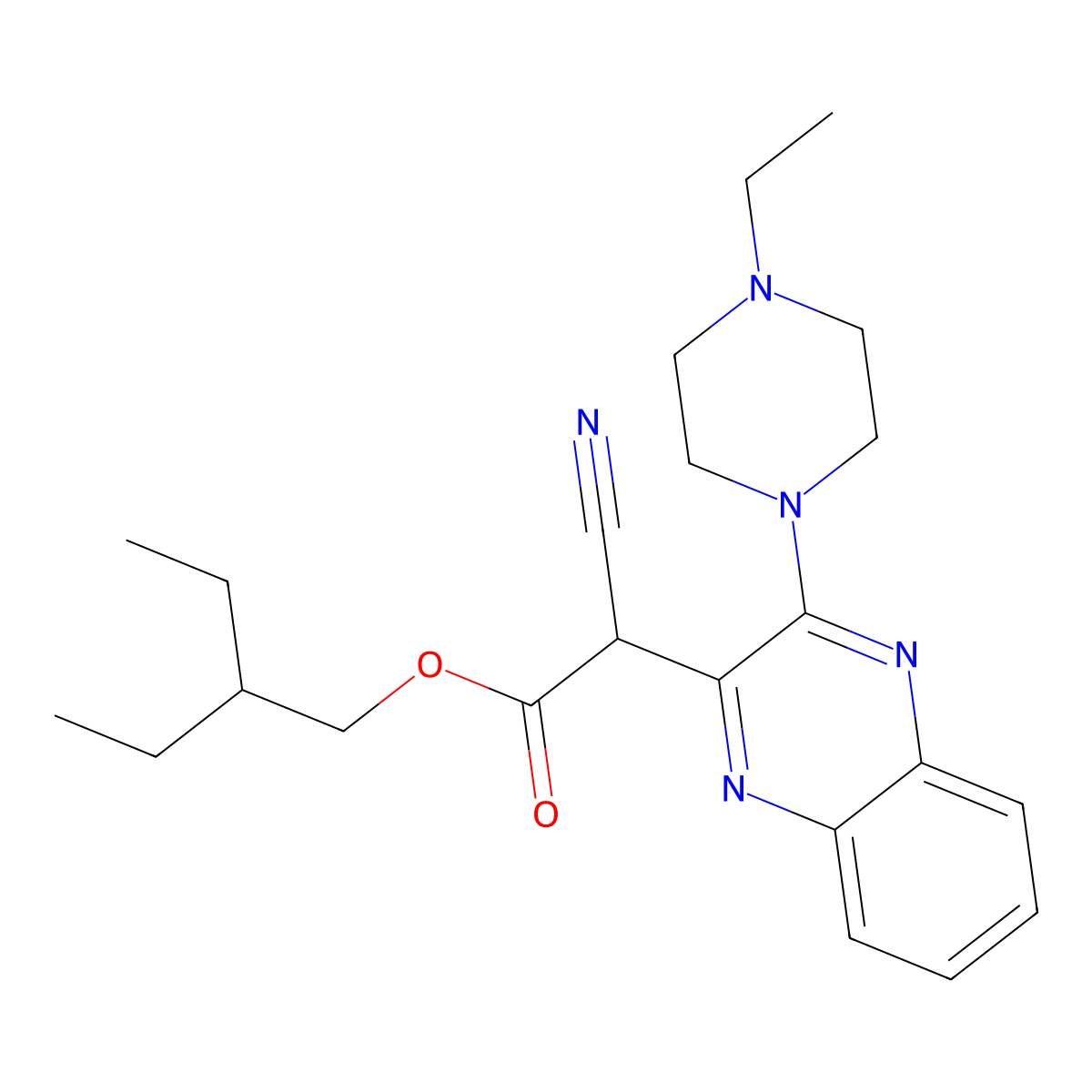 2-Ethylbutyl 2-cyano-2-[3-(4-ethylpiperazin-1-yl)quinoxalin-2-yl]acetate molecular structure, CAS 578733-78-5