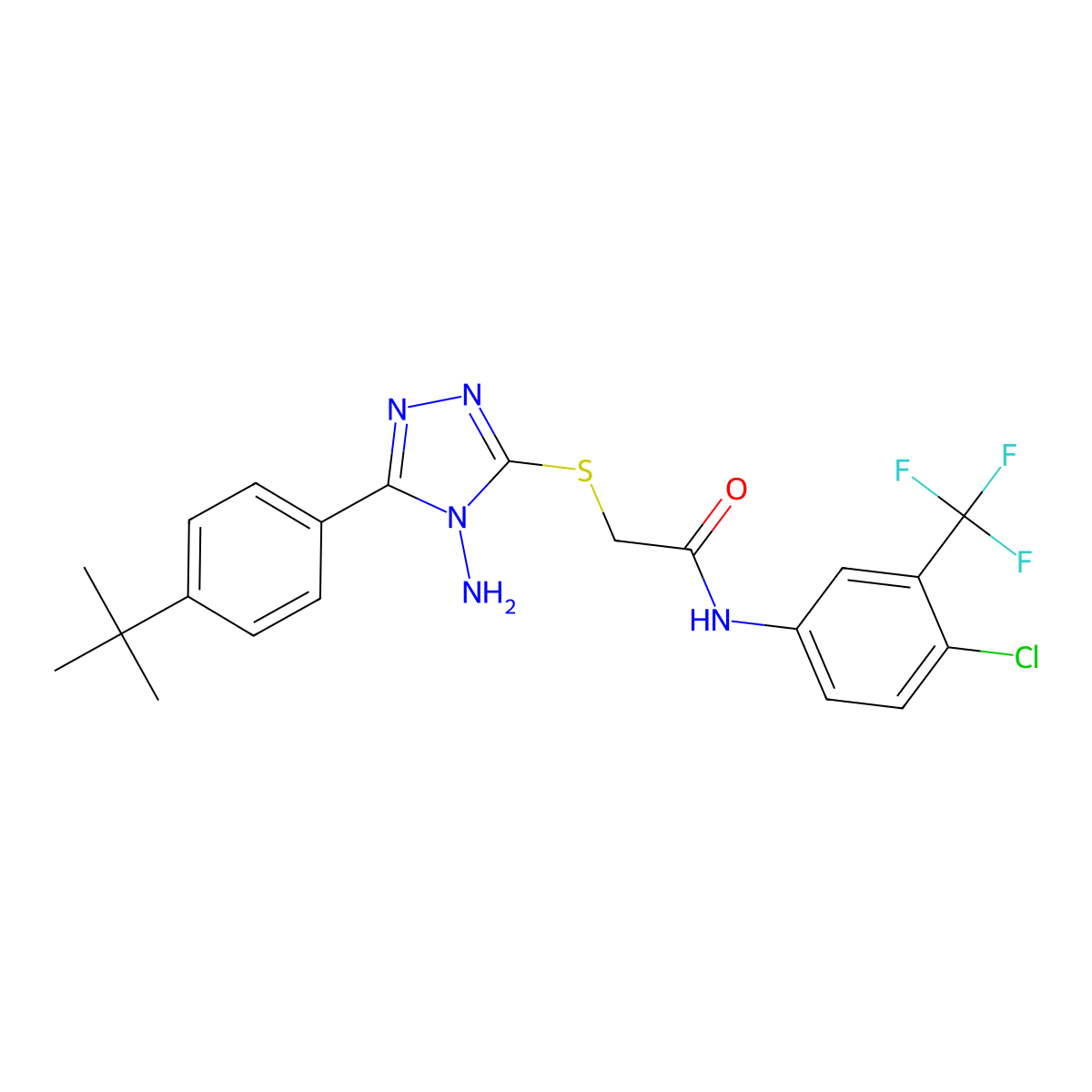 2-{4-amino-5-[4-(tert-butyl)phenyl](1,2,4-triazol-3-ylthio)}-N-[4-chloro-3-(tr ifluoromethyl)phenyl]acetamide molecular structure, CAS 578733-79-6