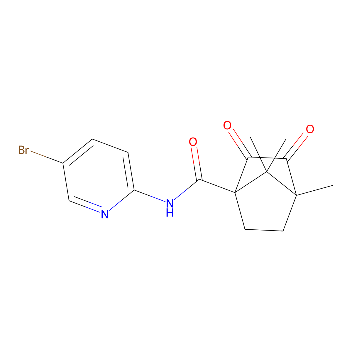 N-(5-bromopyridin-2-yl)-4,7,7-trimethyl-2,3-dioxobicyclo[2.2.1]heptane-1-carboxamide molecular structure, CAS 578733-86-5