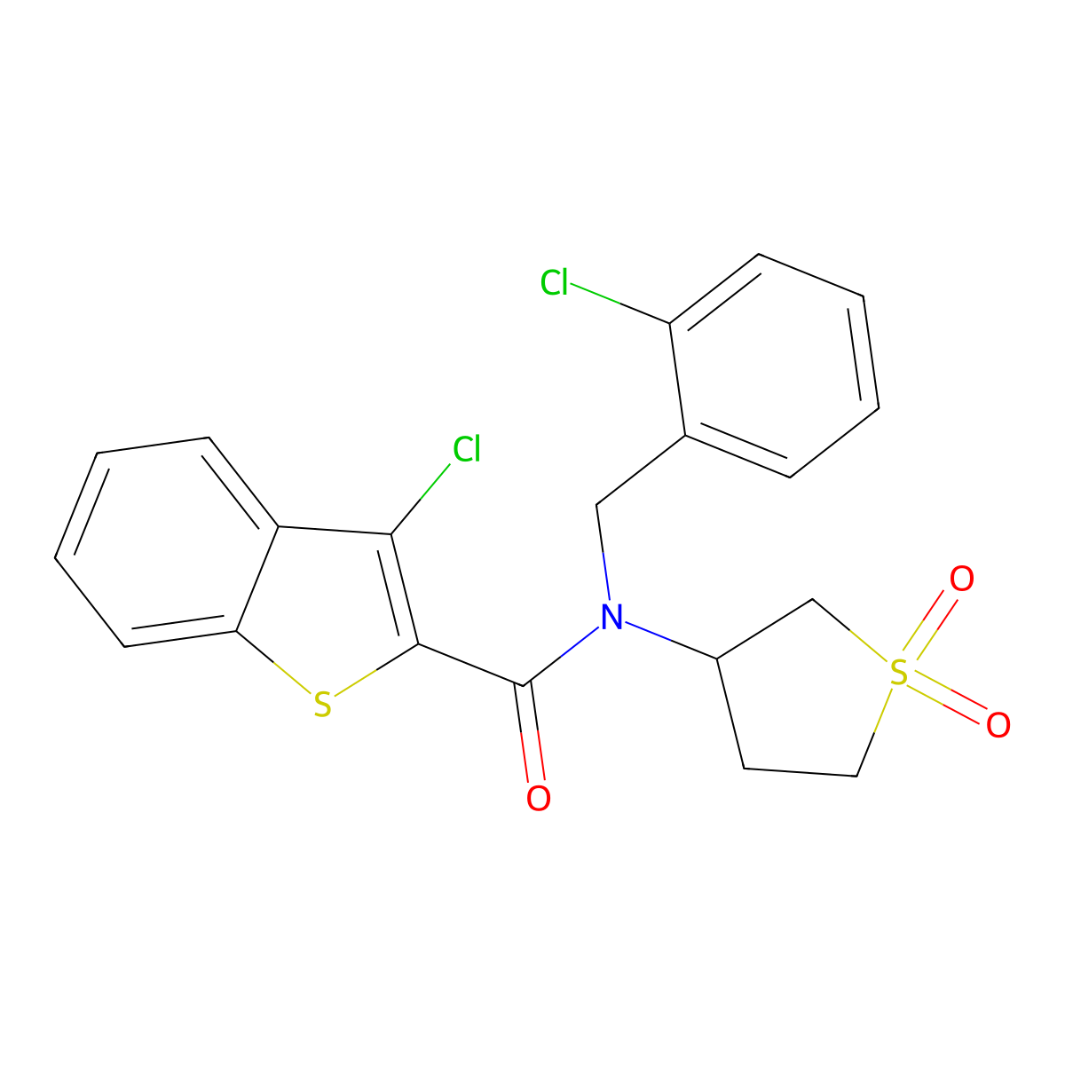 3-chloro-N-(2-chlorobenzyl)-N-(1,1-dioxidotetrahydrothiophen-3-yl)-1-benzothiophene-2-carboxamide molecular structure, CAS 578733-96-7