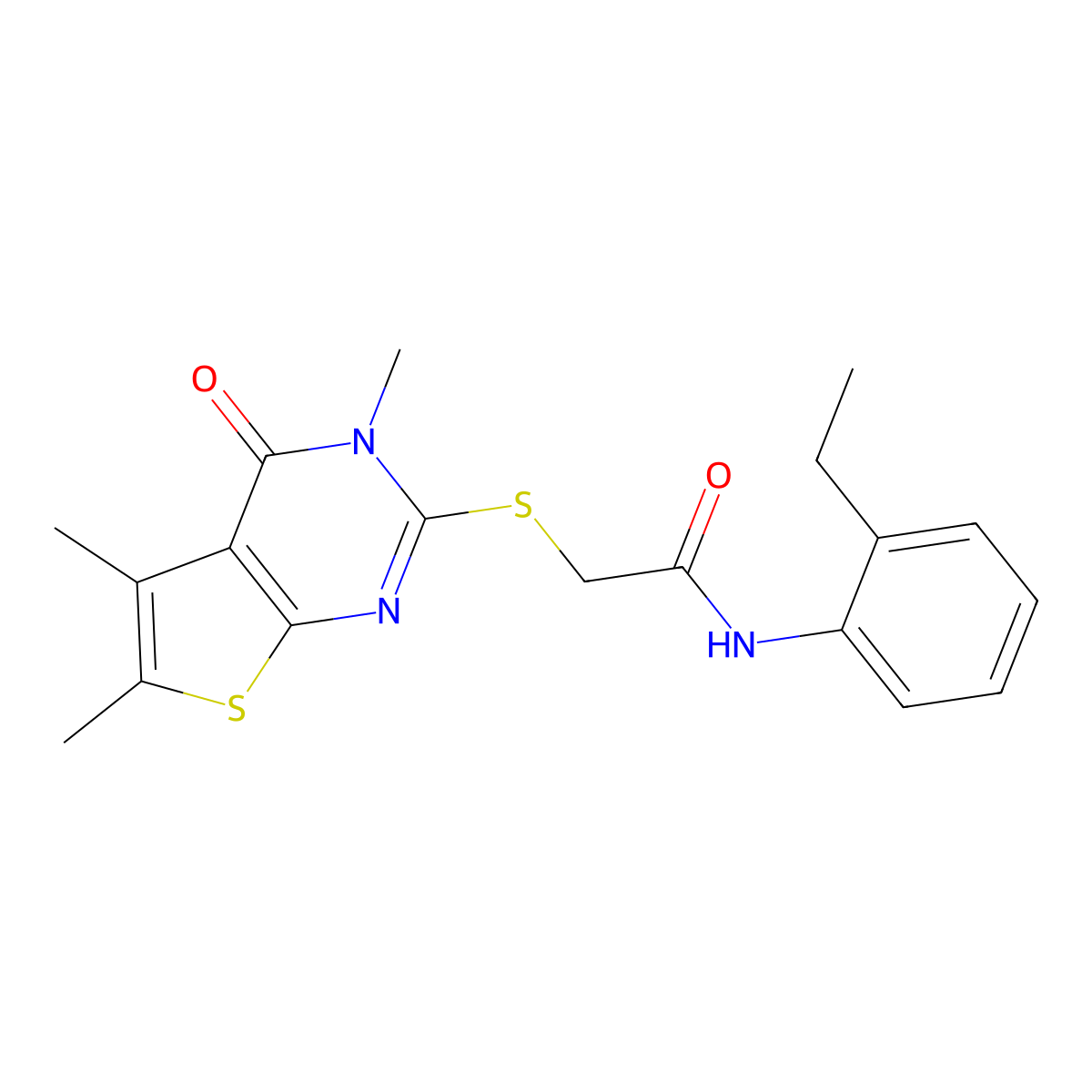 N-(2-ethylphenyl)-2-[(3,5,6-trimethyl-4-oxo-3,4-dihydrothieno[2,3-d]pyrimidin-2-yl)sulfanyl]acetamide molecular structure, CAS 578734-05-1