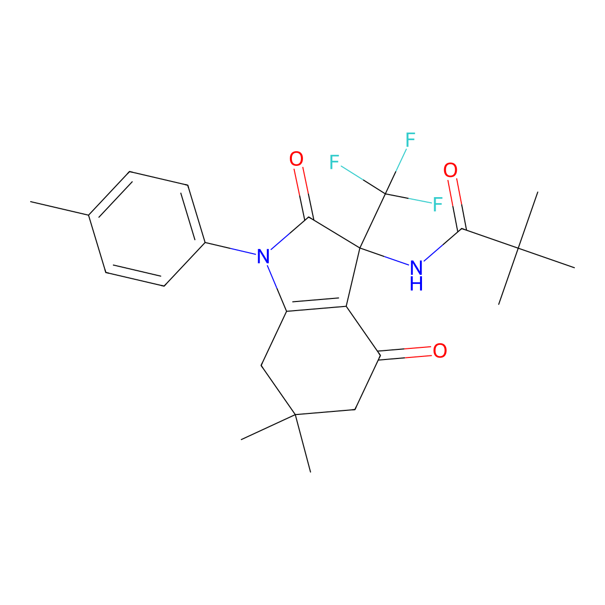 N-[6,6-dimethyl-1-(4-methylphenyl)-2,4-dioxo-3-(trifluoromethyl)-5,7-dihydroindol-3-yl]-2,2-dimethylpropanamide molecular structure, CAS 578734-30-2