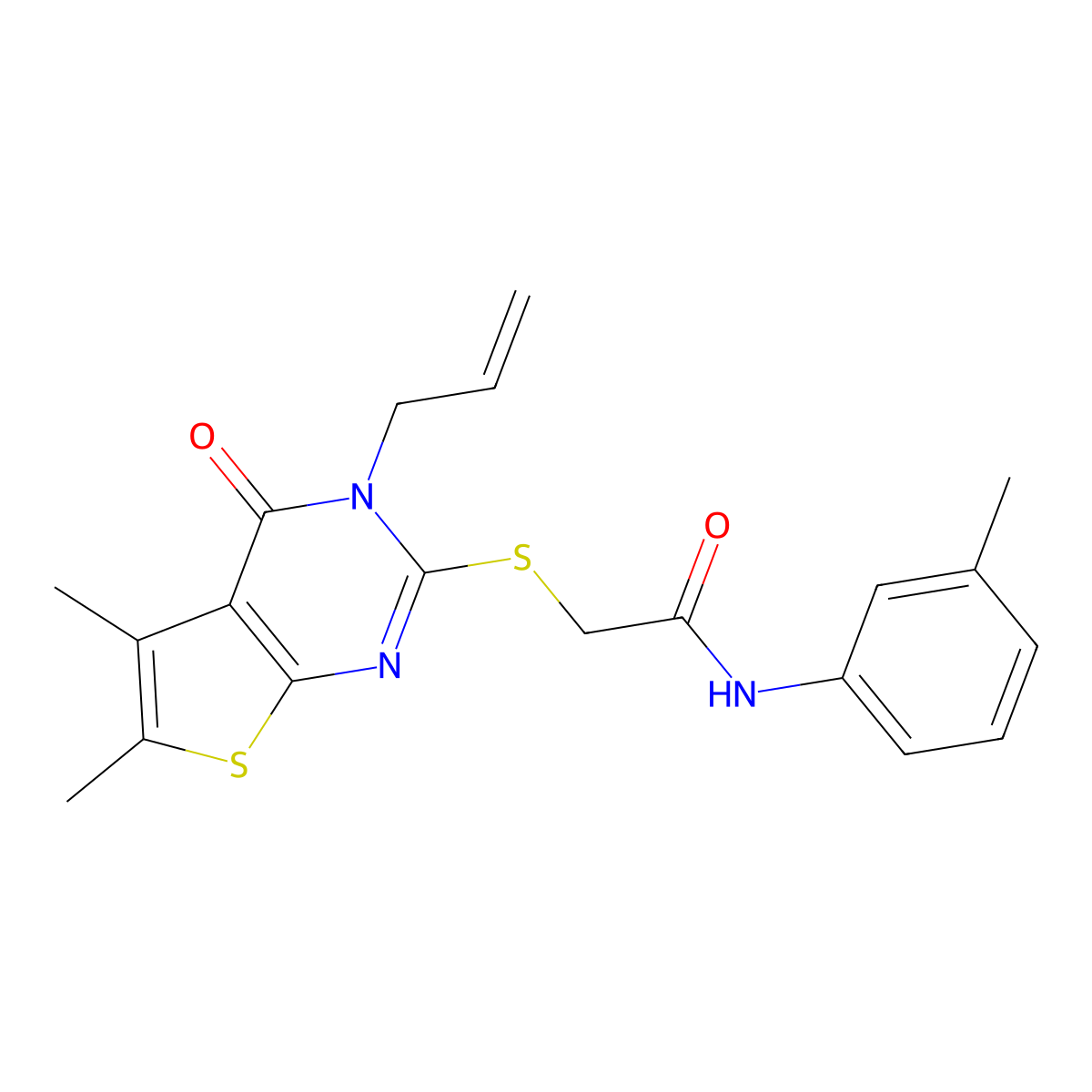 2-(5,6-dimethyl-4-oxo-3-prop-2-enyl(3-hydrothiopheno[2,3-d]pyrimidin-2-ylthio))-N-(3-methylphenyl)acetamide molecular structure, CAS 578734-34-6