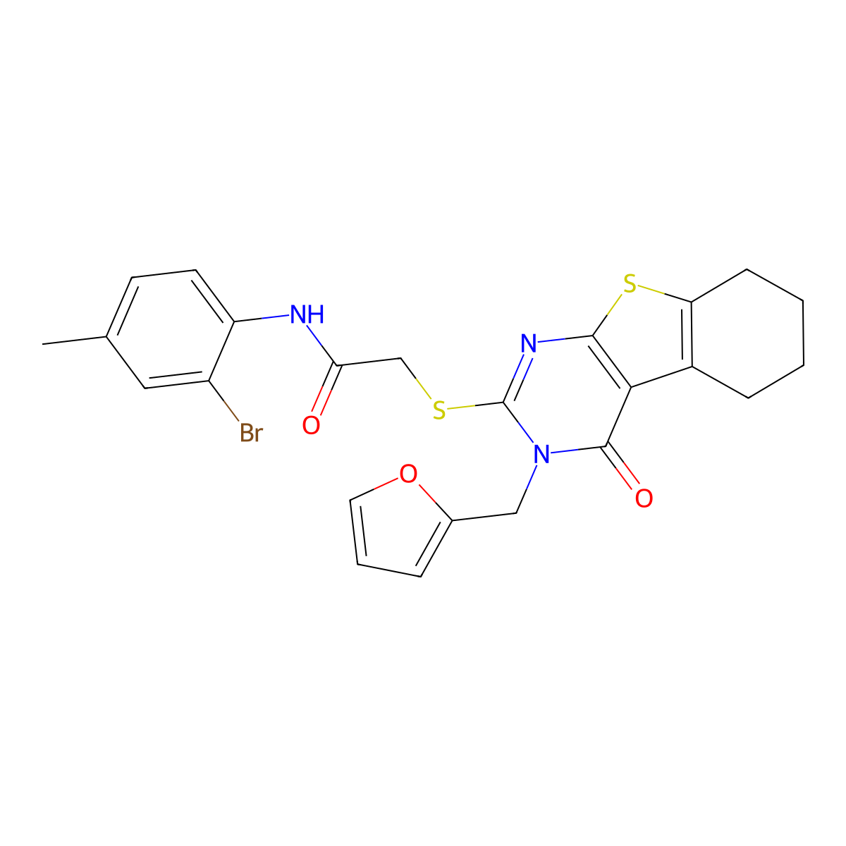 N-(2-bromo-4-methylphenyl)-2-{[3-(furan-2-ylmethyl)-4-oxo-3,4,5,6,7,8-hexahydro[1]benzothieno[2,3-d]pyrimidin-2-yl]sulfanyl}acetamide molecular structure, CAS 578734-50-6