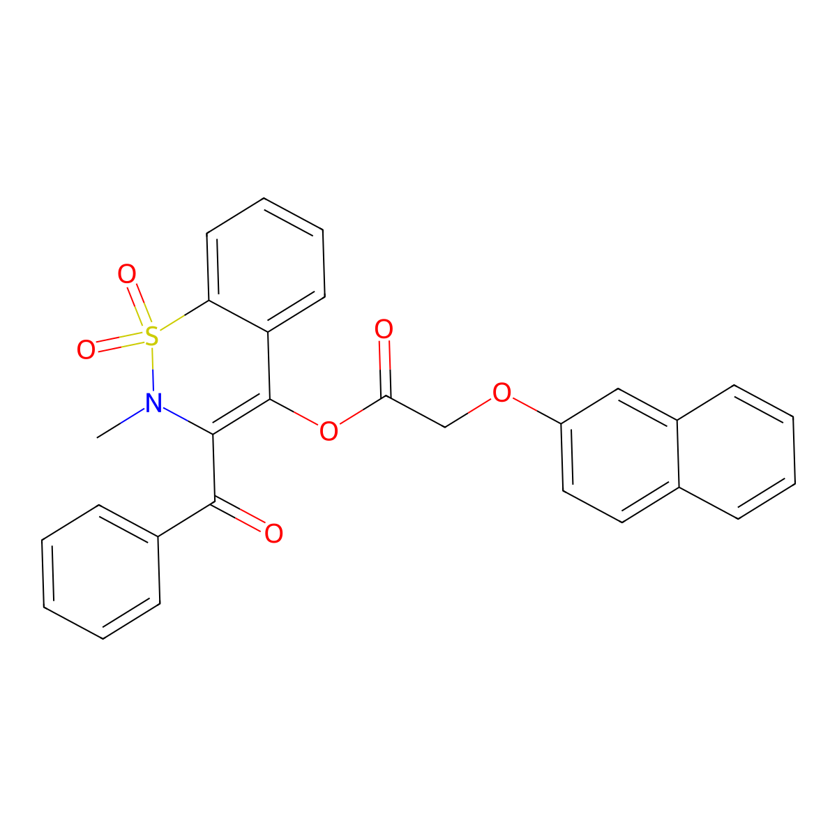 2-methyl-1,1-dioxido-3-(phenylcarbonyl)-2H-1,2-benzothiazin-4-yl (naphthalen-2-yloxy)acetate molecular structure, CAS 578734-52-8