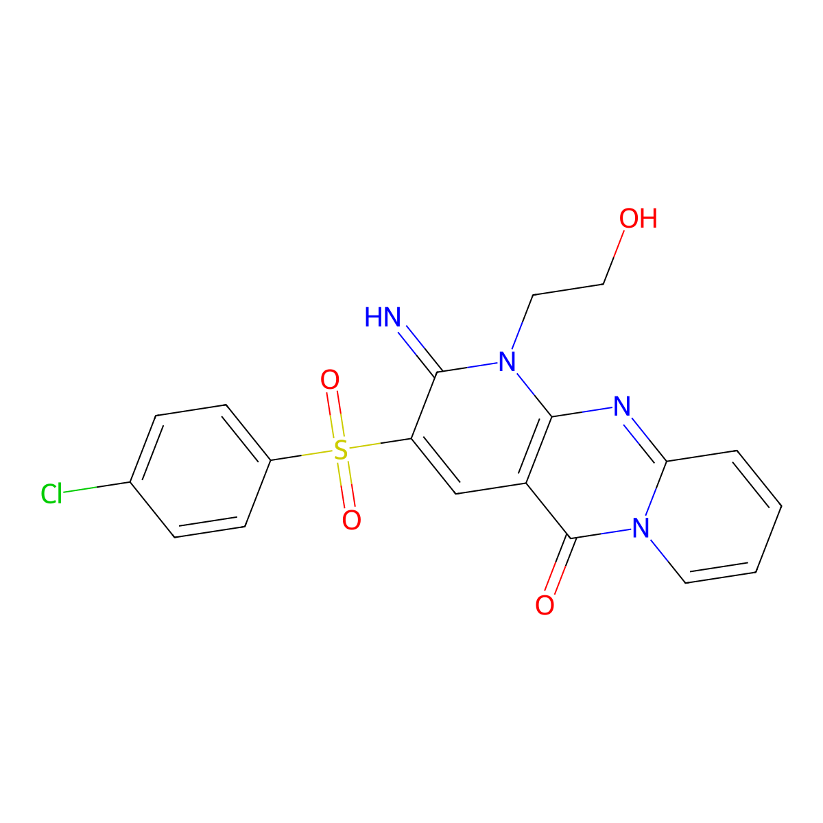 3-((4-chlorophenyl)sulfonyl)-1-(2-hydroxyethyl)-2-imino-1H-dipyrido[1,2-a:2',3'-d]pyrimidin-5(2H)-one molecular structure, CAS 578734-55-1