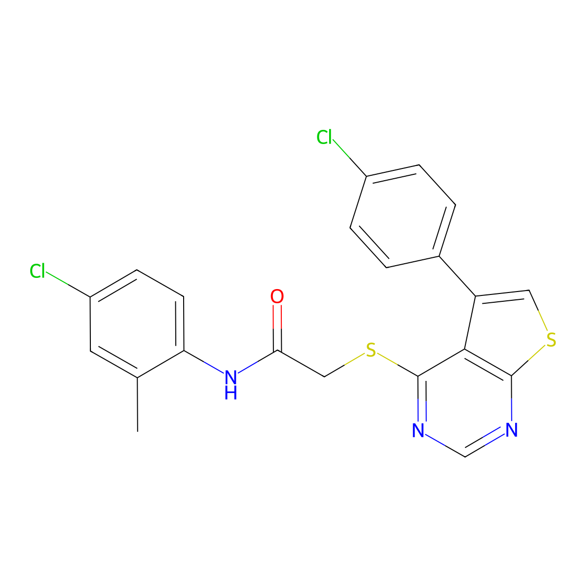 N-(4-chloro-2-methylphenyl)-2-{[5-(4-chlorophenyl)thieno[2,3-d]pyrimidin-4-yl]sulfanyl}acetamide molecular structure, CAS 578734-63-1