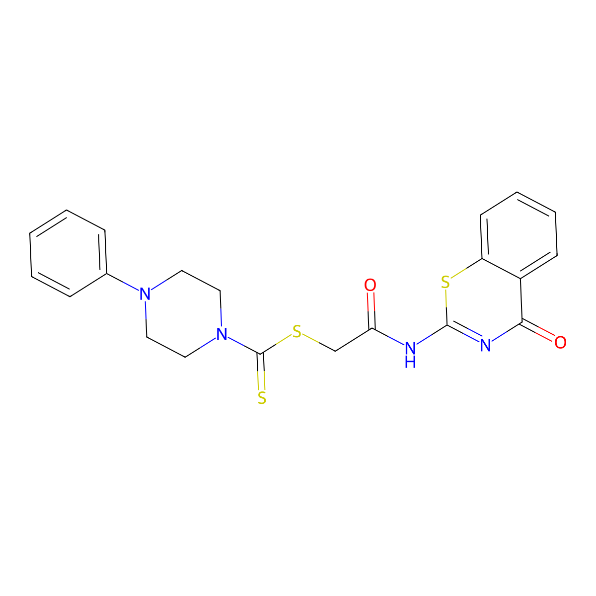 2-oxo-2-[(4-oxo-4H-1,3-benzothiazin-2-yl)amino]ethyl 4-phenylpiperazine-1-carbodithioate molecular structure, CAS 578734-73-3