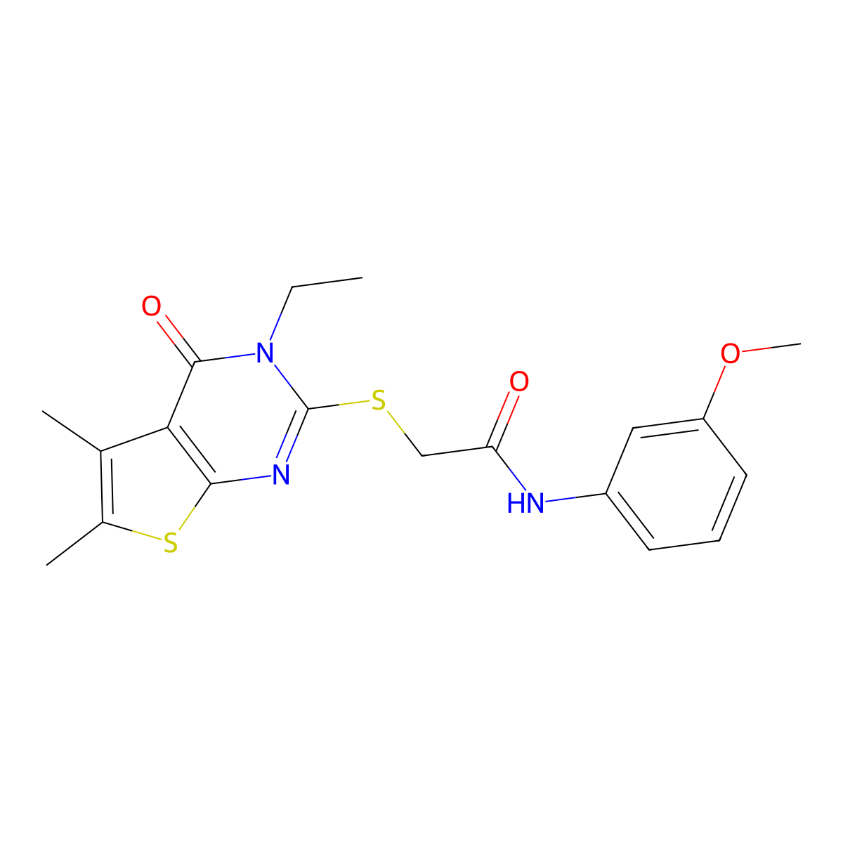 2-[(3-Ethyl-5,6-dimethyl-4-oxo-3,4-dihydrothieno[2,3-D]pyrimidin-2-YL)sulfanyl]-N-(3-methoxyphenyl)acetamide molecular structure, CAS 578734-75-5