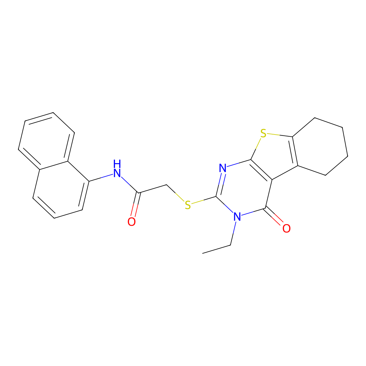 2-[(3-Ethyl-4-oxo-3,4,5,6,7,8-hexahydro[1]benzothieno[2,3-D]pyrimidin-2-YL)sulfanyl]-N-(1-naphthyl)acetamide molecular structure, CAS 578734-84-6