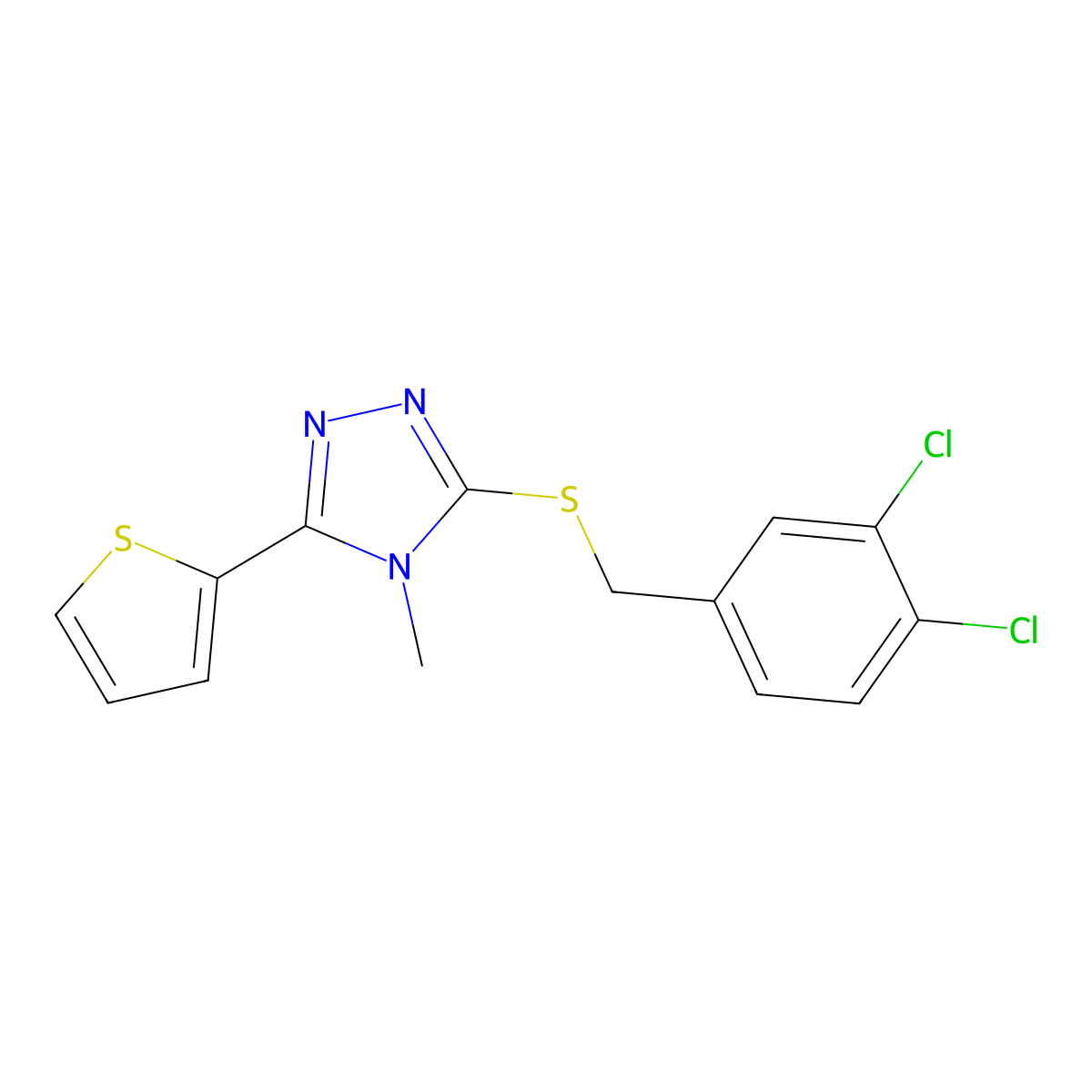 3-[(3,4-Dichlorophenyl)methylthio]-4-methyl-5-(2-thienyl)-1,2,4-triazole molecular structure, CAS 578734-92-6