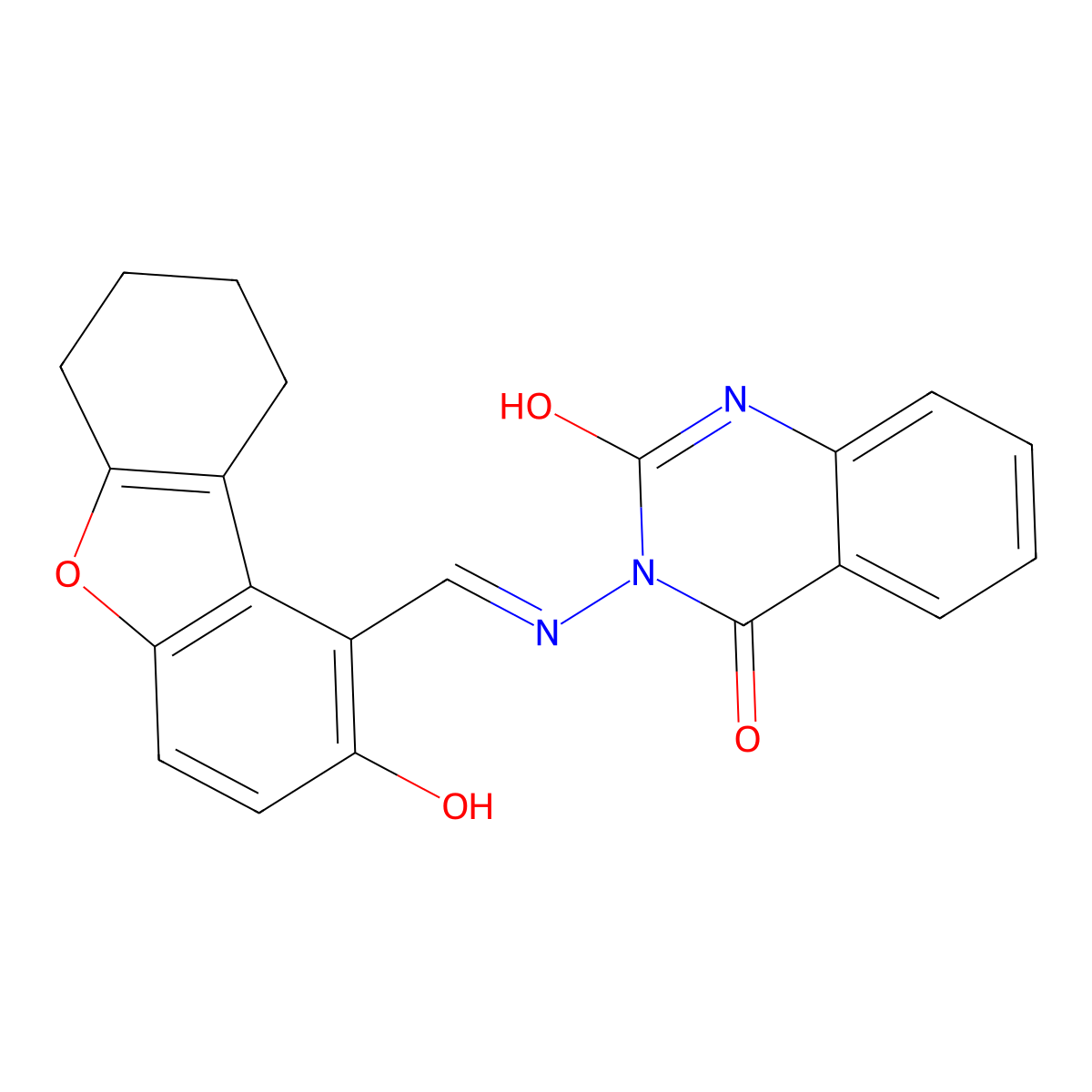 2,4(1H,3H)-Quinazolinedione, 3-[[(6,7,8,9-tetrahydro-2-hydroxy-1-dibenzofuranyl)methylene]amino]- molecular structure, CAS 578735-01-0
