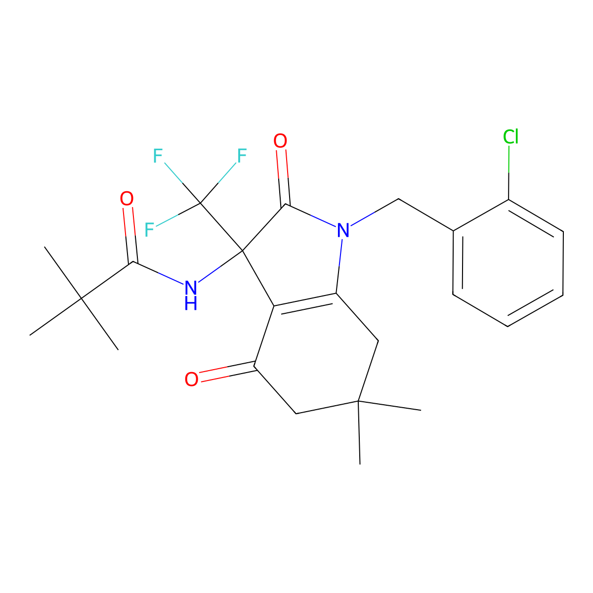 N-[1-[(2-chlorophenyl)methyl]-6,6-dimethyl-2,4-dioxo-3-(trifluoromethyl)-5,7-dihydroindol-3-yl]-2,2-dimethylpropanamide molecular structure, CAS 578735-23-6