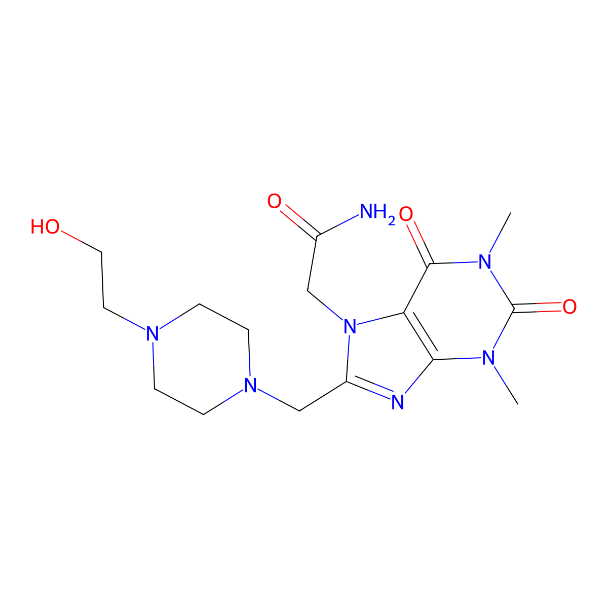 2-(8-((4-(2-hydroxyethyl)piperazin-1-yl)methyl)-1,3-dimethyl-2,6-dioxo-2,3-dihydro-1H-purin-7(6H)-yl)acetamide molecular structure, CAS 578735-29-2