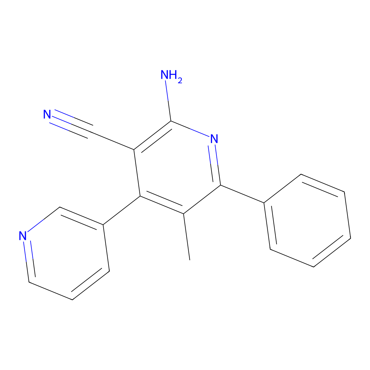 2-Amino-5-methyl-6-phenyl-4-pyridin-3-ylpyridine-3-carbonitrile molecular structure, CAS 578735-41-8